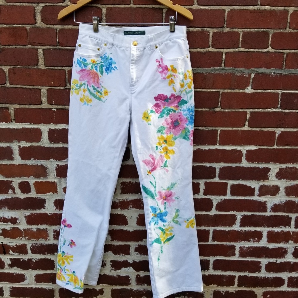 Ralph Lauren Jeans Co. White Denim Painted Size 6